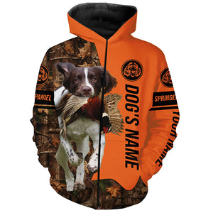 Pheasant Hunting with Dog English Springer Spaniel Customize Name Shirts for Bird Hunter FSD4038