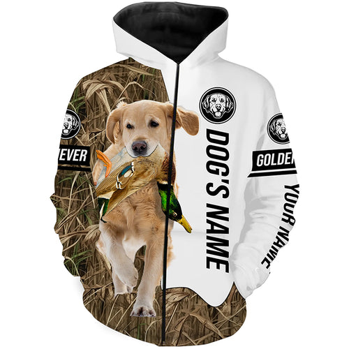 Duck Hunting with Light Golden Retriever Dog Custom Name Camo Full Printing Shirts, Hoodie FSD3587