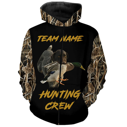 Duck Hunting Crew with Deutsch Drahthaar Dog Waterfowl Camo Shirts, Duck Hunting Shirts for Team FSD4535