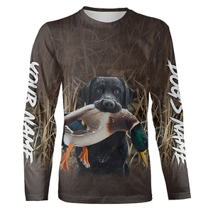 Duck Hunting with Dog Black Labrador Waterfowl Camo Custom Name Shirts, Duck Hunting Clothes FSD4536