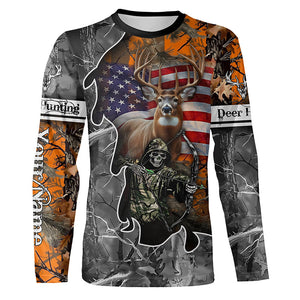 Deer Hunting American Flag Grim Reaper Custom Name camouflage Shirts for Hunters, Hunting Clothing FSD358