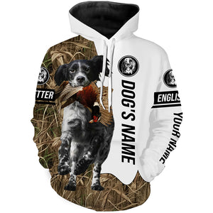 Pheasant Hunting with Llewellin English Setter Dog (Blue belton) Custom Name Camo Full Printing Shirts, Hoodie FSD2684