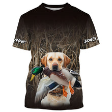 Load image into Gallery viewer, Duck Hunting Waterfowl Camo Yellow Labrador Retriever Dog Shirts, Personalized Duck Hunting clothes FSD4541