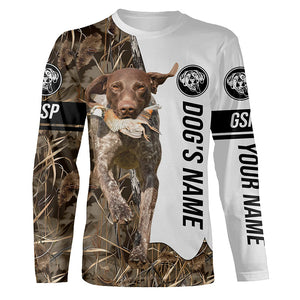 Quail Hunting with German Shorthaired Pointer GSP Custom Name Camo Full Printing Shirts, Hunting Gifts FSD3606