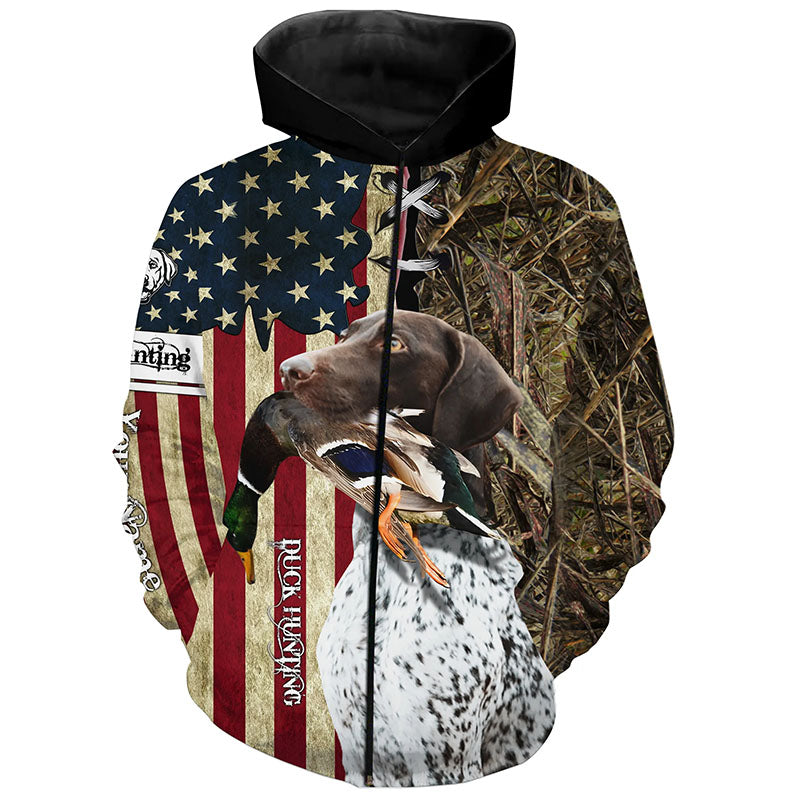 German Shorthaired Pointer Hunting Bird Dog Duck Hunter American flag full printing shirt, Hoodie FSD3261