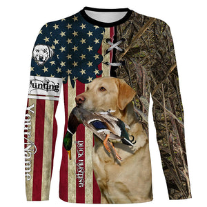 Yellow Labrador Retriever Hunting Bird Dog Duck Hunter American flag full printing shirt, Hoodie FSD3262