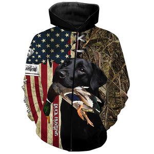 Black Labrador Retriever Hunting Bird Dog Duck Hunter American flag full printing shirt, Hoodie FSD3263