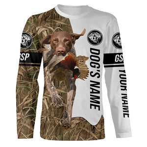 Pheasant Hunting with German Shorthaired Pointer GSP Custom Name Camo Full Printing Shirts, Hunting Gifts FSD2711