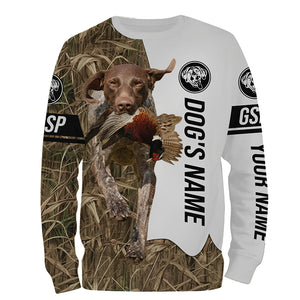 Pheasant Hunting with German Shorthaired Pointer GSP Custom Name Camo Full Printing Shirts, Hunting Gifts FSD2711