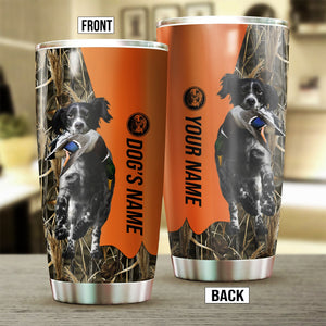 Black and white English Setter Birds & Deer shed Hunting Dog Custom name Stainless Steel Tumbler Cup FSD4330