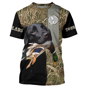 Black Labrador Duck Hunting with Dog Waterfowl Camo Custom Name All Over Printed Shirts, Personalized Gifts FSD2582