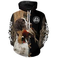 Load image into Gallery viewer, English Springer Spaniel Hunting Dog Custom Name Hoodie Shirt for Hunter FSD4689