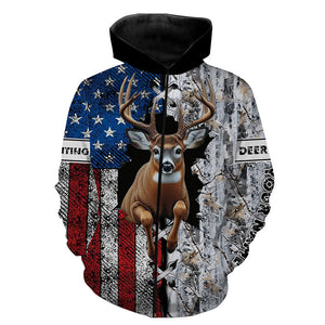 Deer Hunting American flag snow winter camo Custom name Shirts, Deer Hunting Gifts FSD896