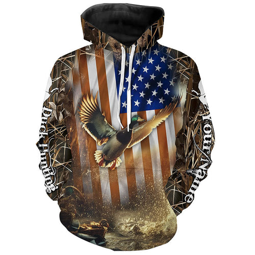 Duck Hunting American flag Waterfowl Camo Custom name Shirts for Men, Kid - Duck hunting gifts FSD2114