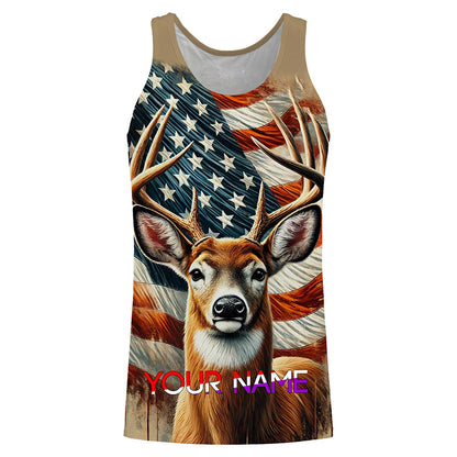 Deer Hunting American flag Custom name Shirts for Hunter, Best Deer Hunting Gifts FSD426