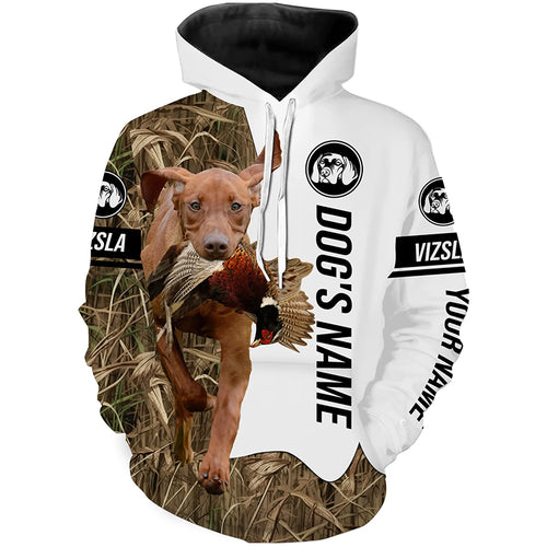 Pheasant Hunting with Vizsla Dog Custom Name Camo Full Printing Shirts, Vizsla Hunting Partner - FSD2769