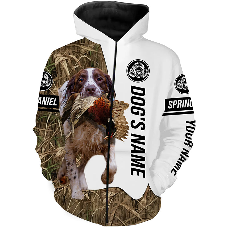 Pheasant Hunting with Springer Spaniel Dog Custom Name Camo Full Printing Shirts, English Springer Spaniel - FSD2770