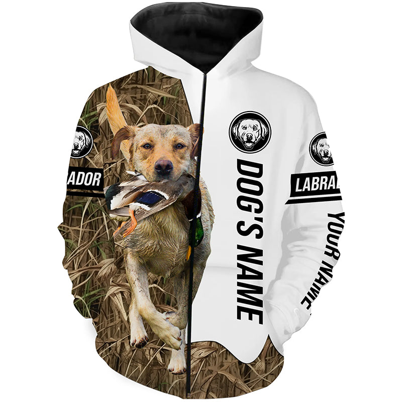 Duck Hunting with Yellow Labrador Retriever Dog Custom Name Camo Full Printing Shirts, Labrador Gundog Shirt - FSD2773