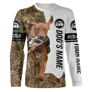 Duck Hunting with Vizsla Dog Custom Name Camo Full Printing Shirts, Gundog hunting Shirt - FSD2776