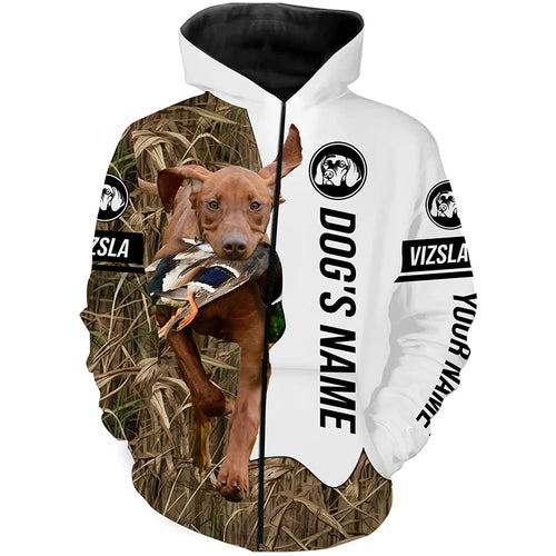 Duck Hunting with Vizsla Dog Custom Name Camo Full Printing Shirts, Gundog hunting Shirt - FSD2776