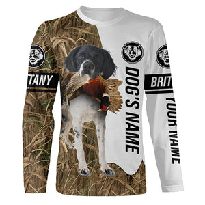 Pheasant Hunting with Brittany (black and white) Gun Dog Custom Name Camo Full Printing Shirts FSD3653