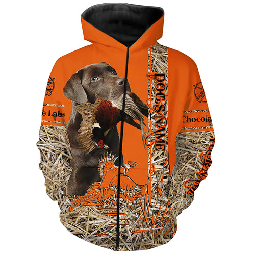 Chocolate Labrador Retriever Dog Pheasant Hunting Blaze Orange Hunting Shirts for Hunter, Bird Hunters FSD4158