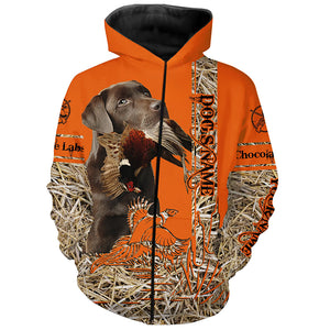 Chocolate Labrador Retriever Dog Pheasant Hunting Blaze Orange Hunting Shirts for Hunter, Bird Hunters FSD4158