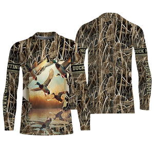 Mallard Duck Hunting Waterfowl Camo Custom Name Shirts for Men and Kid, Duck Hunting clothing FSD688