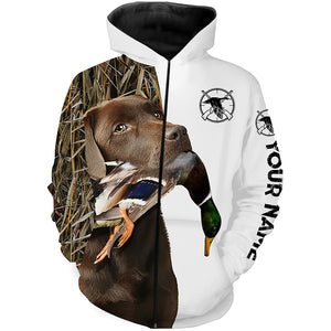 Duck Hunting With Dog Chocolate Labrador Retriever Custom Name 3D All Over Print Shirt Hoodie Personalized Hunting Gifts FSD1862