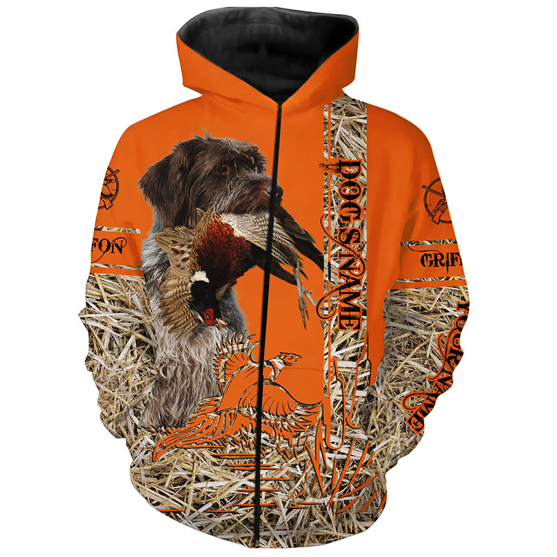 Wirehaired Pointing Griffon Dog Pheasant Hunting Blaze Orange Hunting Shirts, Pheasant Hunting Clothing FSD4165