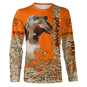 Llewellin English Setter Dog Pheasant Hunting Blaze Orange Hunting Shirts, Pheasant Hunting Clothing FSD4171