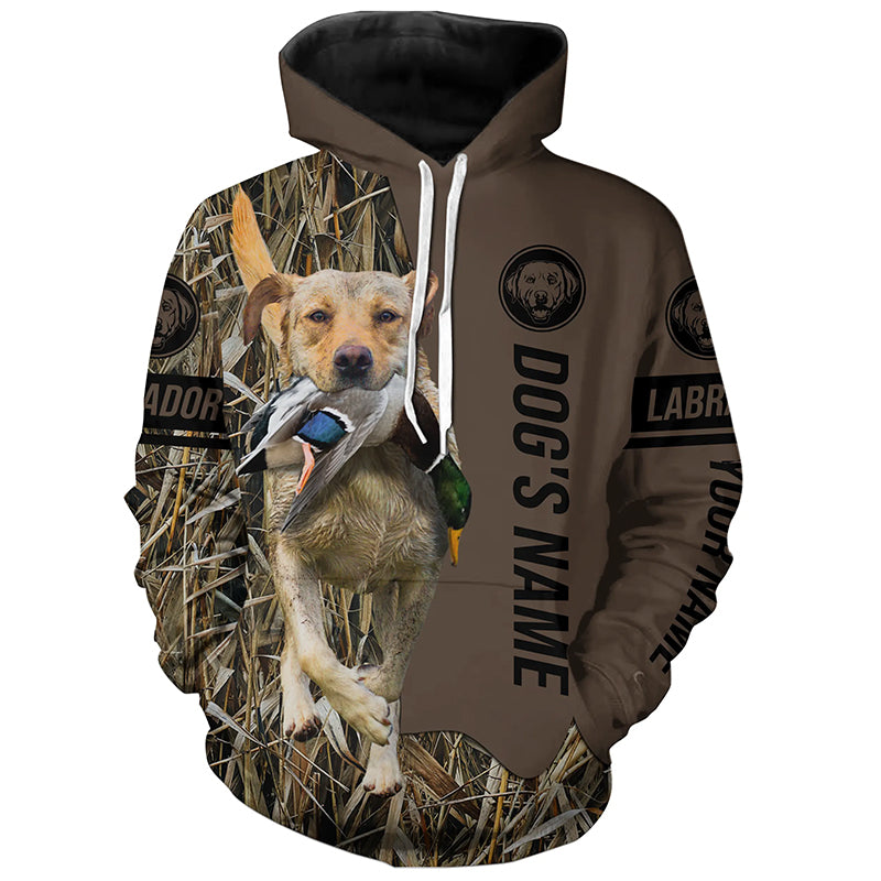 Yellow Labrador Retriever Hunting dog customized Name Shirt, camo and brown color FSD4670