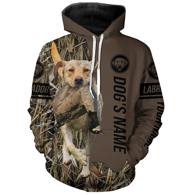 Yellow Labrador Retriever Hunting dog customized Name Shirt, camo and brown color FSD4670