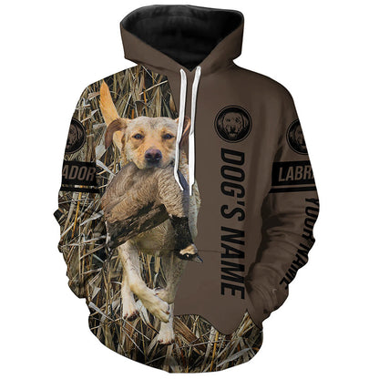 Yellow Labrador Retriever Hunting dog customized Name Shirt, camo and brown color FSD4670
