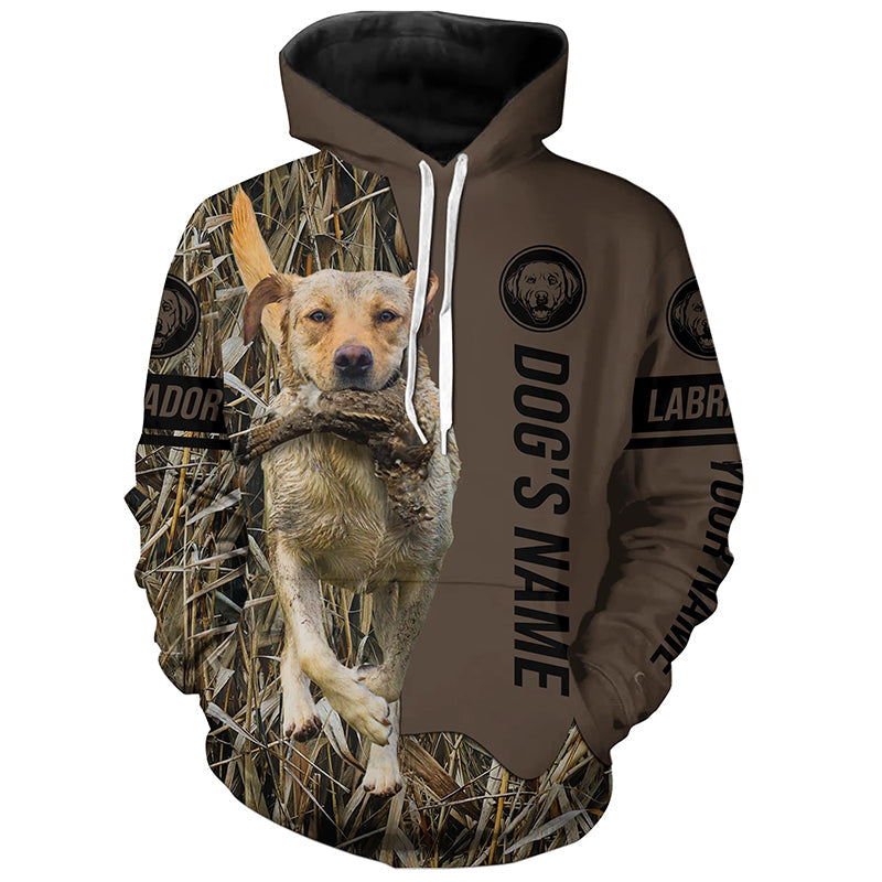 Yellow Labrador Retriever Hunting dog customized Name Shirt, camo and brown color FSD4670