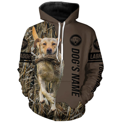 Yellow Labrador Retriever Hunting dog customized Name Shirt, camo and brown color FSD4670