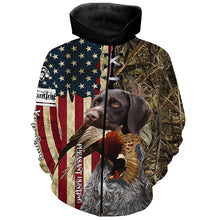 Load image into Gallery viewer, Deutsch Drahthaar Hunting Bird Dog Pheasant Hunter American flag full printing shirt, Hoodie FSD3247