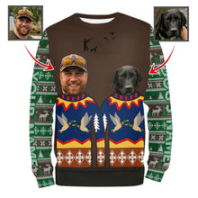 Load image into Gallery viewer, Funny Custom Ugly Christmas Sweatshirt for Duck Hunter – Hunter &amp; Dog’s Face and Name FSD4759