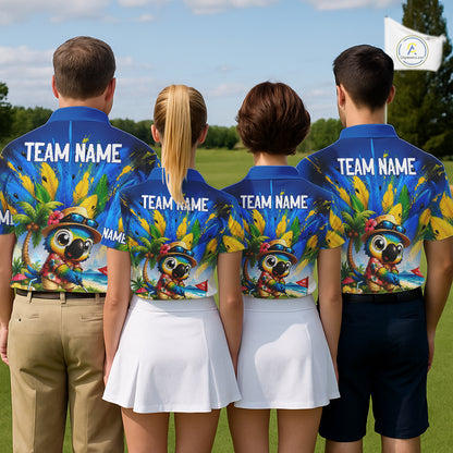 Funny Hawaiian Bird Golf Jersey, Personalized Tropical Parrot Mens Golf Polo Shirt NHT1190