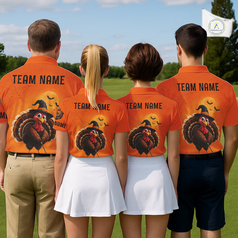 Halloween Turkey Women Golf Polo Shirt, Custom Name Thanksgiving Golf Team Shirt NHT1335