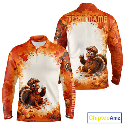 Thanksgiving Turkey Men Golf Polo Shirt Custom Name, Personalized Fall Golf Tops NHT1336