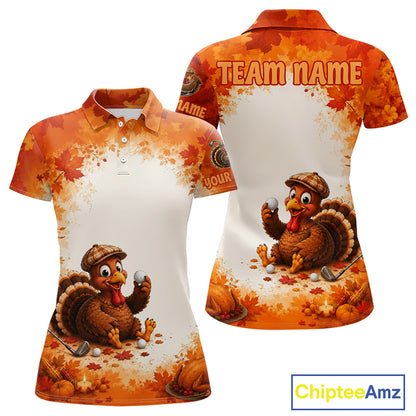 Thanksgiving Turkey Women Golf Polo Shirt Custom Name, Personalized Fall Golf Tops NHT1336