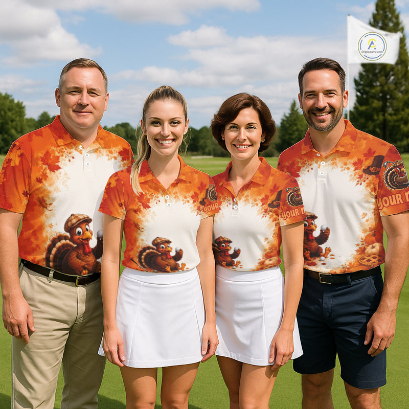 Thanksgiving Turkey Men Golf Polo Shirt Custom Name, Personalized Fall Golf Tops NHT1336