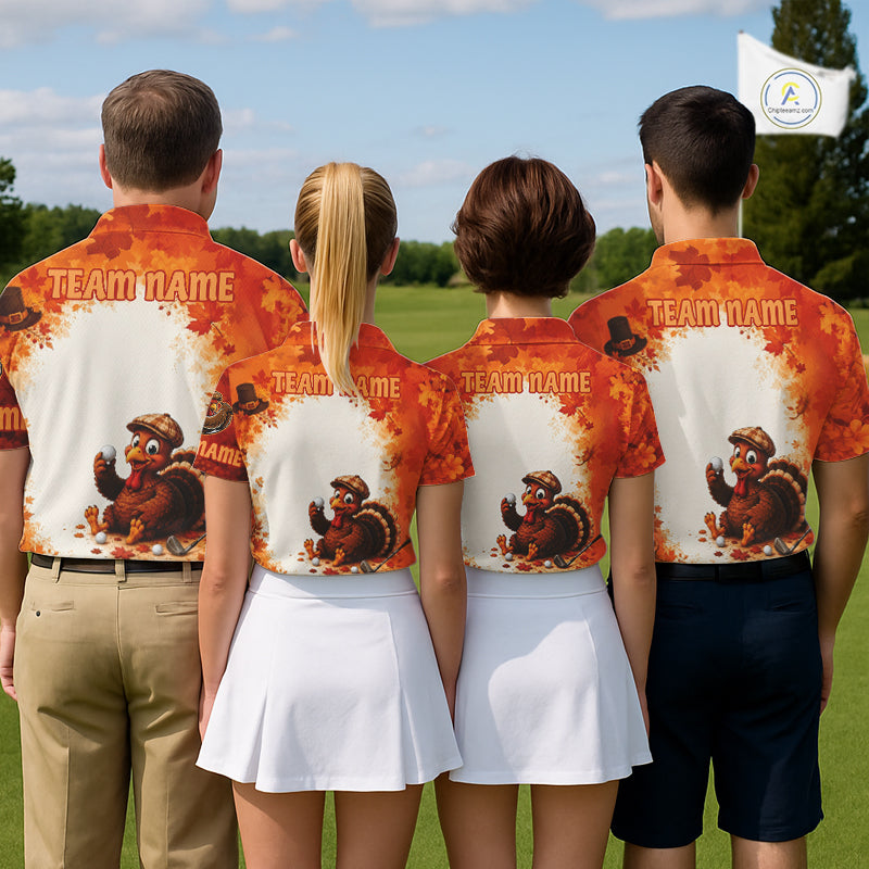 Thanksgiving Turkey Men Golf Polo Shirt Custom Name, Personalized Fall Golf Tops NHT1336