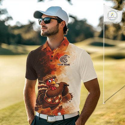 Personalized Vintage Autumn Men Golf Tops, Thanksgiving Turkey Golf Polo Shirt Custom Name NHT1338