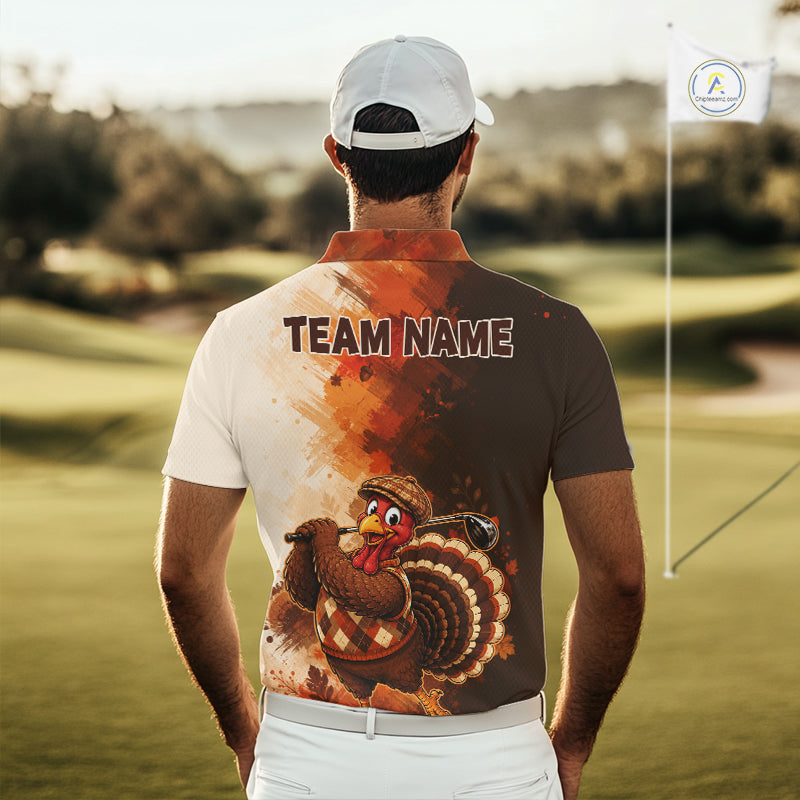 Personalized Vintage Autumn Men Golf Tops, Thanksgiving Turkey Golf Polo Shirt Custom Name NHT1338
