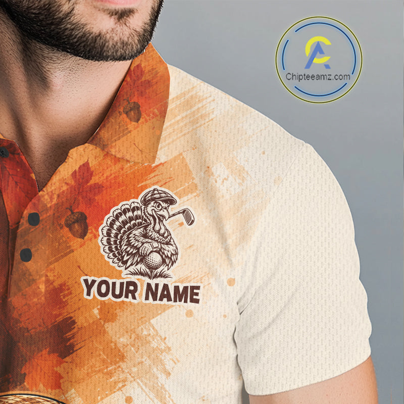 Personalized Vintage Autumn Men Golf Tops, Thanksgiving Turkey Golf Polo Shirt Custom Name NHT1338