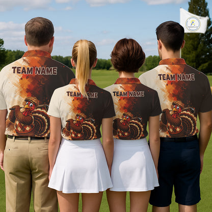Personalized Vintage Autumn Women Golf Tops, Thanksgiving Turkey Golf Polo Shirt Custom Name NHT1338