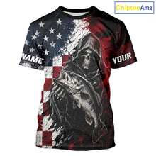 Load image into Gallery viewer, Grim Reaper Largemouth Bass Jersey – American Flag Patriotic Fisherman Fishing T-Shirt