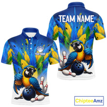Load image into Gallery viewer, Men's green funny parrot bowling shirt – custom team jersey close-up